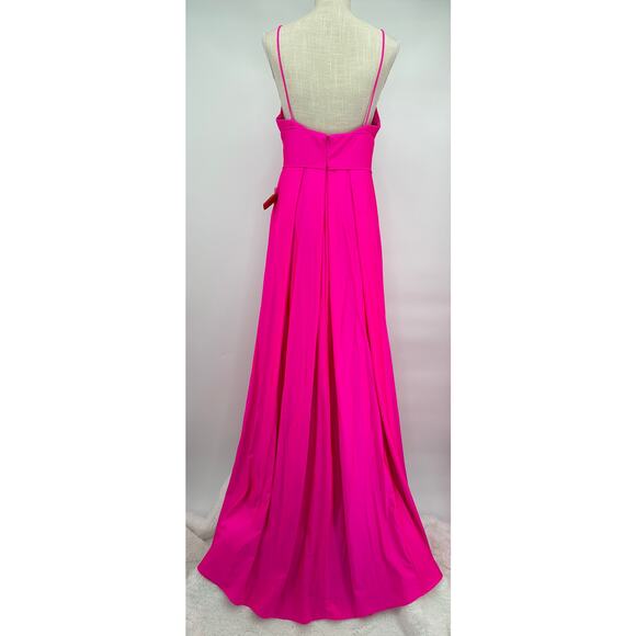 Ieena For Mac Duggal [ 8 ] Plunge Neck High Slit Gown‎ In Electric Pink 26165 - Picture 3 of 13